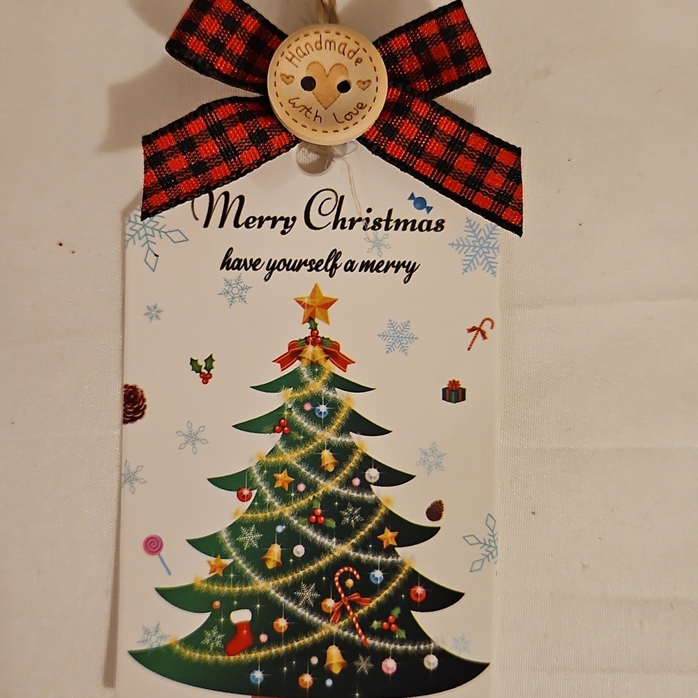 Hand Crafted Gift Tags Upcycled Buttons Christmas Tree Paper Size 3"x 2" Set 10